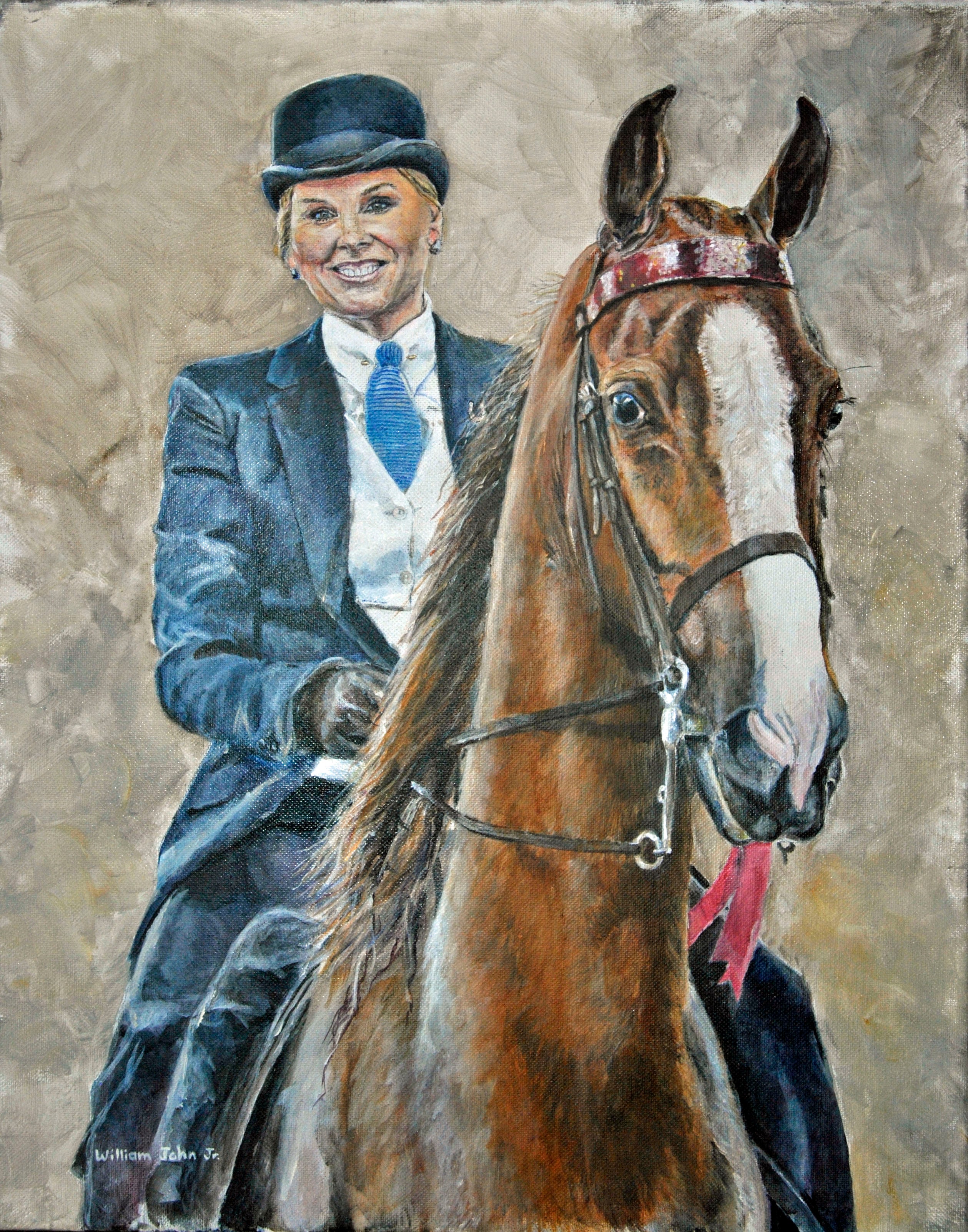 Rider in formal attire on saddlebred horse — painting by William John Jr.